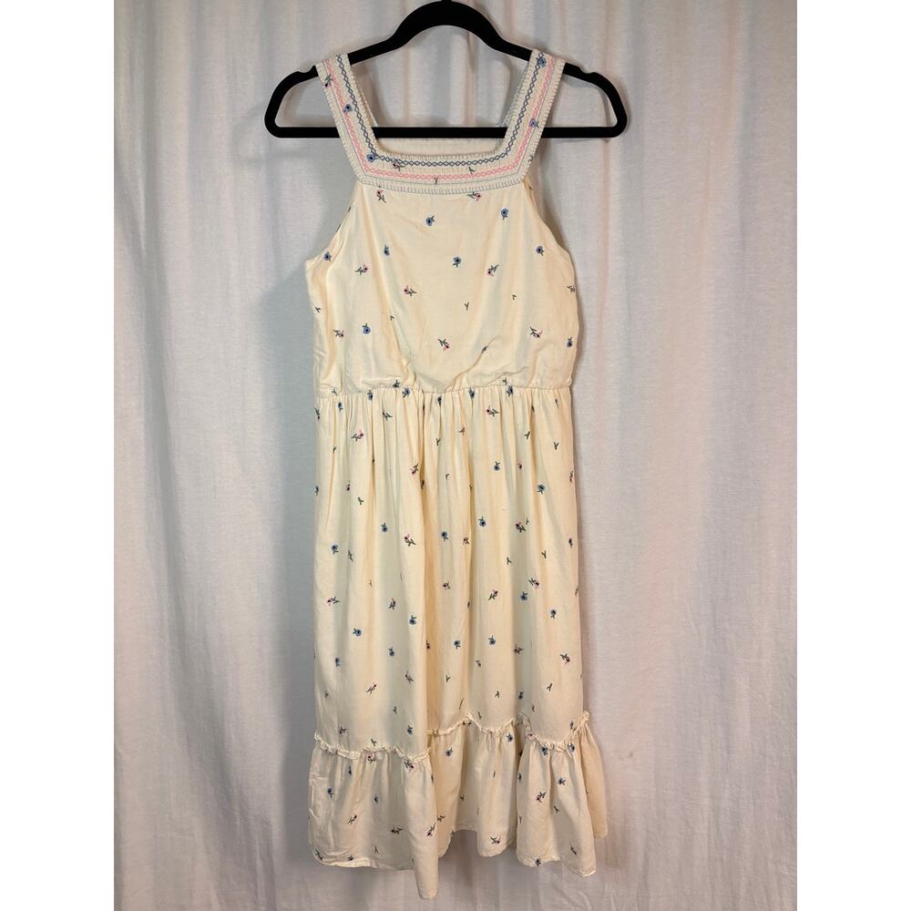 Blueberi Boulevard Floral Midi Dress Smocked Neck Sleeveless Size S